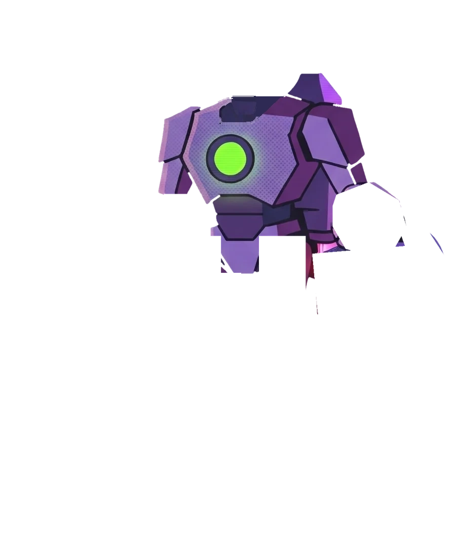 CoreTxt mascot, an armored robot scanning with a laser beam